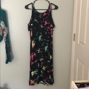 Off-The-Shoulder black bleach-washed rainbow dress